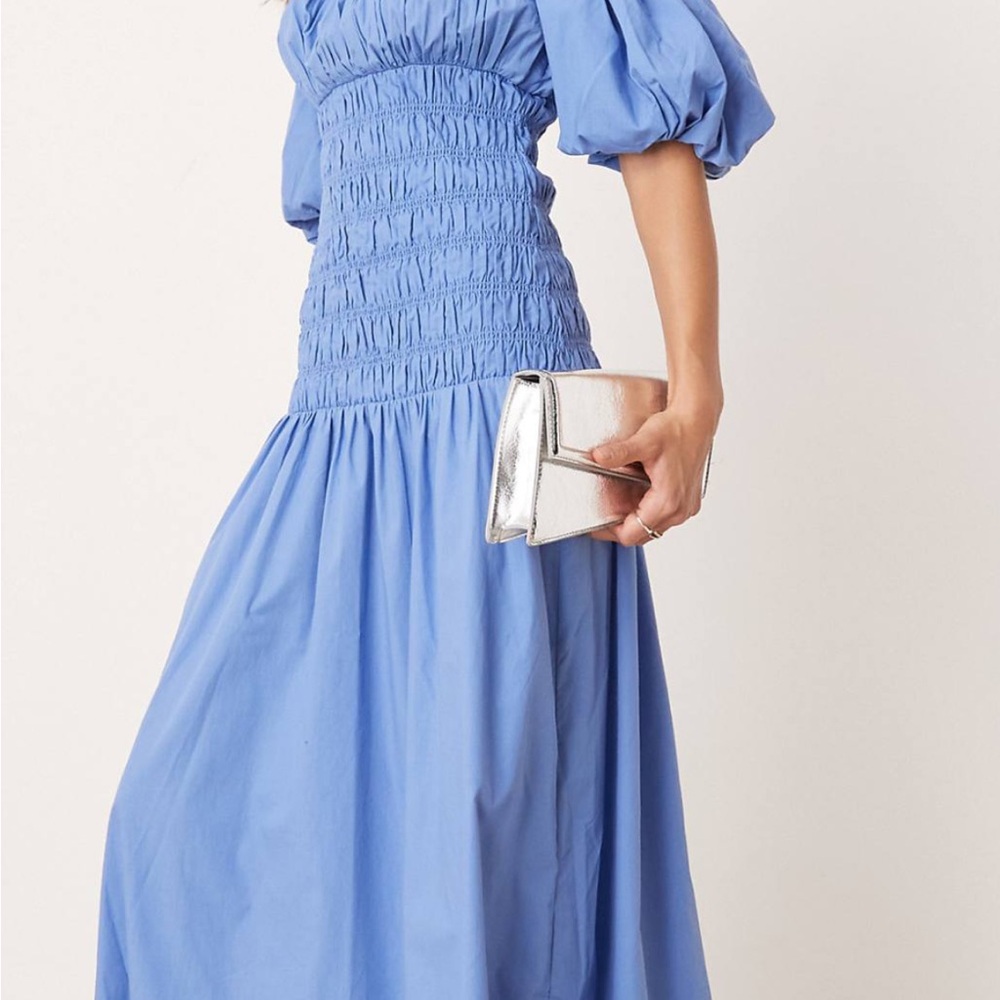 Abercrombie & Fitch Off The Shoulder Smocked Low Waist Maxi Dress